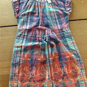 Tea Embroidered Plaid Dress